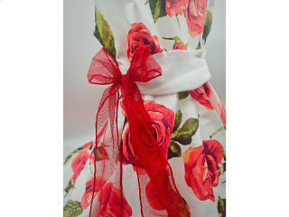 Φόρεμα Κόκκινο Εμπριμέ με Τούλινη Ζώνη