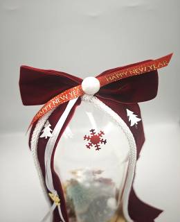 Γυάλινος Χριστουγεννιάτικος Θόλος με Δεντράκι, Κουκουνάρι & Βελούδινο Φιόγκο