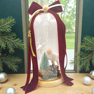 Γυάλινος  Θόλος με Τάρανδο, Δεντράκι & Βελούδινο Φιόγκο