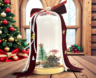 Γυάλινος Χριστουγεννιάτικος Θόλος με Δεντράκι, Κουκουνάρι & Βελούδινο Φιόγκο