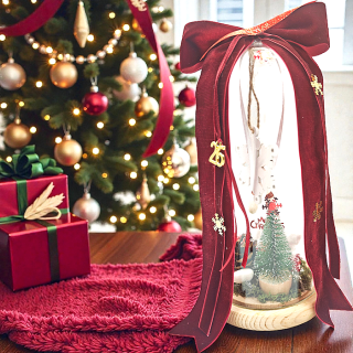 Γυάλινος Θόλος με χιονονιφάδα , Δεντράκι & Βελούδινο Φιόγκο