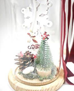 Γυάλινος Θόλος με χιονονιφάδα , Δεντράκι & Βελούδινο Φιόγκο