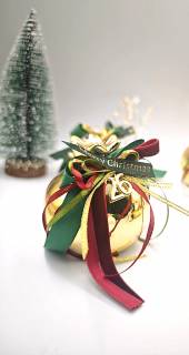 Χριστουγεννιάτικο Ρόδι Πολυτελείας  Χρυσό με Φιόγκο & Κορδέλες (Με Δώρο Συσκευασία)