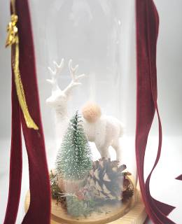 Γυάλινος  Θόλος με Τάρανδο, Δεντράκι & Βελούδινο Φιόγκο