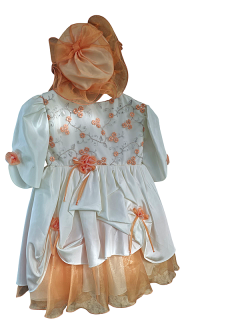 Βαπτιστικό Φόρεμα Εκρού–Πορτοκαλί με Κεντημένα Λουλούδια (12–18 Μηνών)