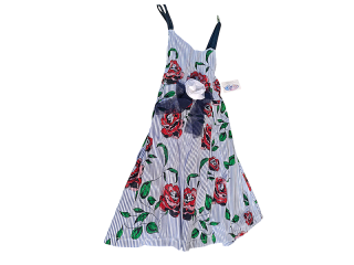 Φόρεμα Τιράντα Ριγέ Μπλε με Τριαντάφυλλα